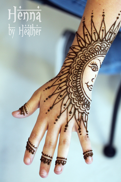Henna Sun Design for Side of Hand