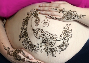 Sleeping Baby Moon Unique Belly Henna Design