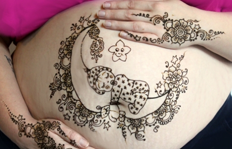 Sleeping Baby Moon Unique Belly Henna Design