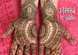 Summer Wedding Bridal Henna - Symmetry on palms with mandala and ganesh and modern flowers
