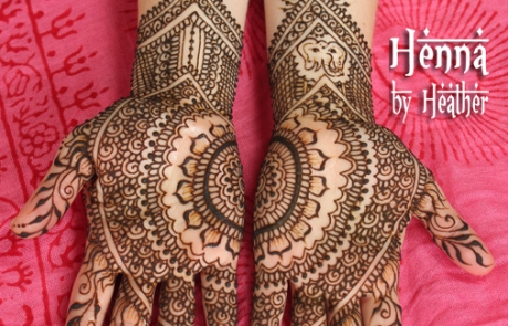 Summer Wedding Bridal Henna - Symmetry on palms with mandala and ganesh and modern flowers