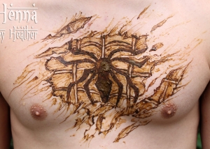 Spiderman Henna Chest Tattoo - Henna by Heather