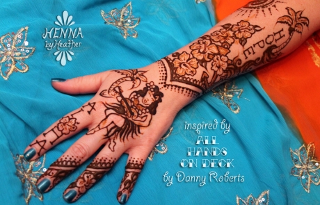 Hawaii-inspired henna design based on motifs from All Hands on Deck by Danny Roberts. Henna and photography by Heather Caunt-Nulton, HennaByHeather.com