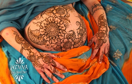 Flower Henna Belly with Hands - HennaByHeather.com