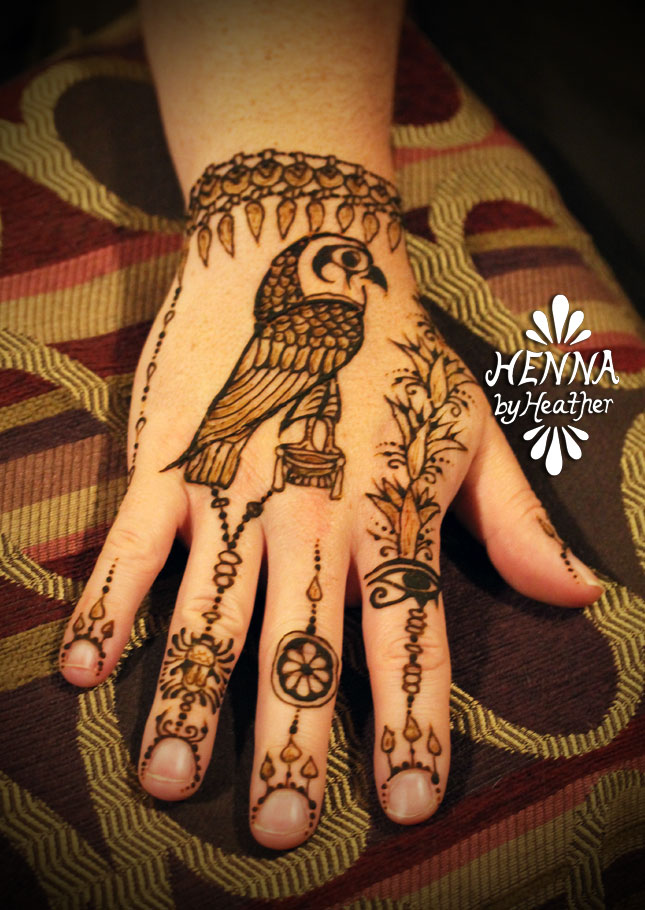 Egyptian Henna with Horus, Blue Nile Lotus, Wadjat Eye, and Faience Beads