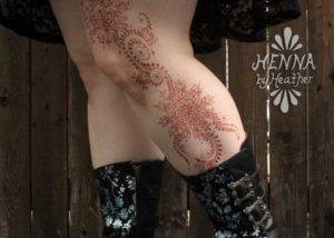 Swirly mandala leg henna / calf design - www.HennaByHeather.com