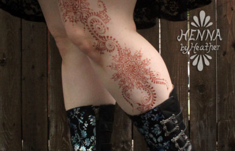 Swirly mandala leg henna / calf design - www.HennaByHeather.com