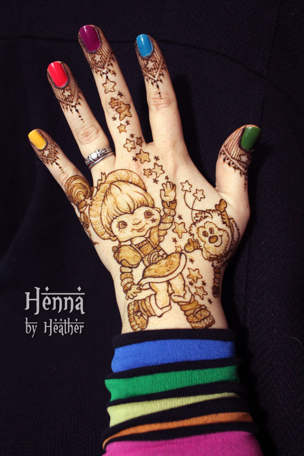 Rainbow Brite Henna design with Twinkle and stars - www.HennaByHeather.com