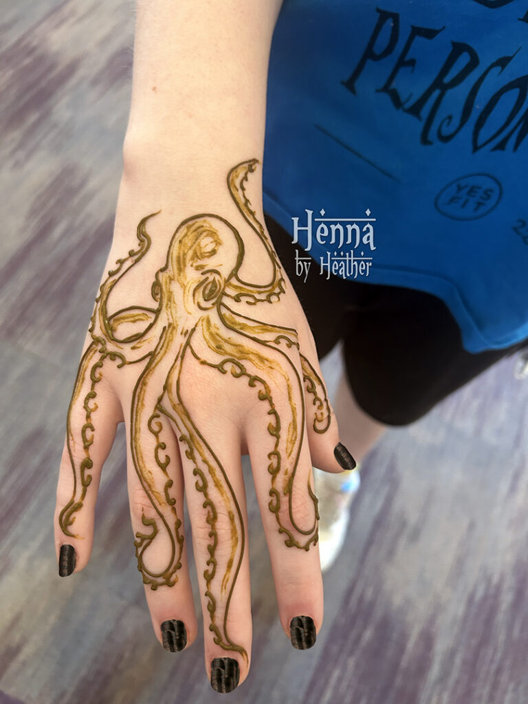 Octopus Henna Design on hand - artist Heather Caunt-Nulton