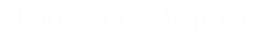 White text logo that says "Henna by Heather". Has a transparent background. Font looks like it is somewhere between the Sanskrit and Arabic writing systems / alphabet.